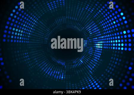 Glowing blue dots are forming vortex in flat design around dark void, transparent background Stock Photo