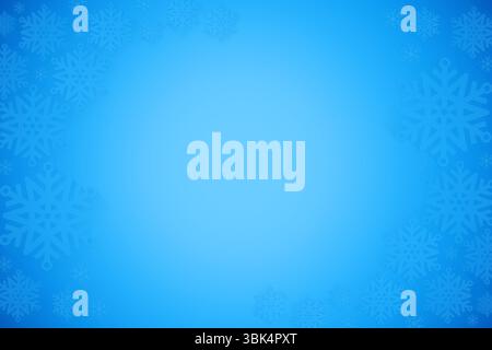 Winter-themed background is featuring blue gradient and snowflake border in flat design, copy space Stock Photo