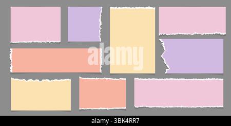 Set of realistic colorful torn paper, notepad. Vector illustration. Stock Vector