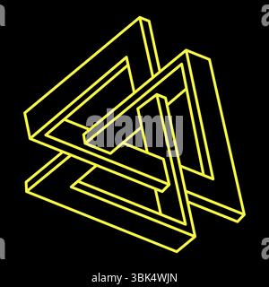 Impossible shapes. Optical illusion. Linear infinite objects. Abstract eternal geometric figures. Impossible geometry sign outline, black background Stock Vector