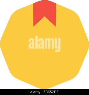 Yellow Circle Badge with Red Ribbon Banner Vector Isolated on White Background Stock Vector