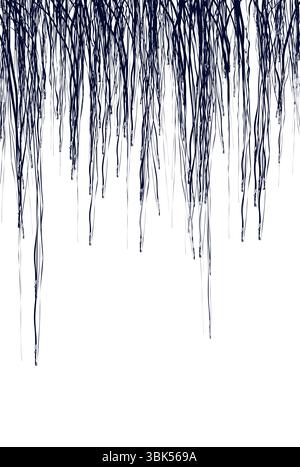 Dark abstract lines imitating paint flowing from top to bottom or thin tree branches hanging down Stock Vector