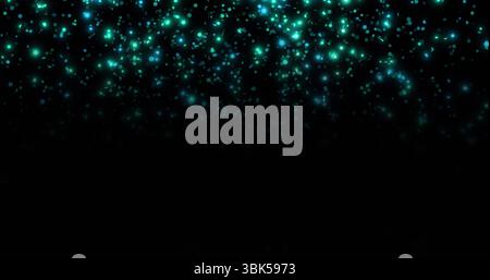 Glowing teal and green bokeh particles shifting on digital canvas, forming luminous gradient Stock Photo