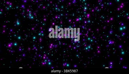 Floating glowing particles creating vivid cosmic pattern in digital space, teal and purple hues Stock Photo