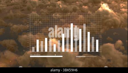 Displaying translucent bar chart with grid overlay over cloudy sky, featuring slider indicators Stock Photo