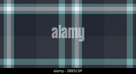 Seamless tartan plaid pattern in grey, turquoise and white diagonal stripes. Traditional checkered textile design. Stock vector illustration in flat c Stock Vector