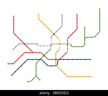 The new Milano metro map 2024 with 5 metro lines without the station name. Stock Vector