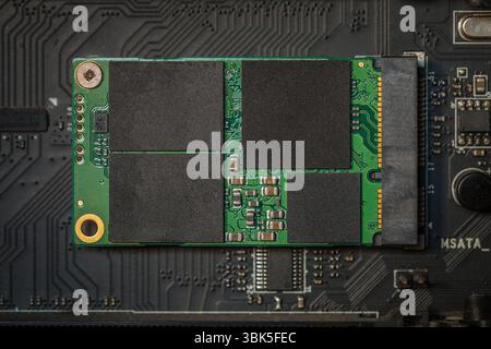 High speed ssd drive on motherboard closeup photo Stock Photo