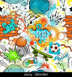 Seamless background street graffiti. hand drawing. Not AI, Vector illustration. Stock Vector