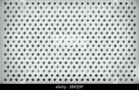 Vector perforated steel plate for textural techno background. Light gray wallpaper with holes. Industrial Machine Rough Design Stock Vector