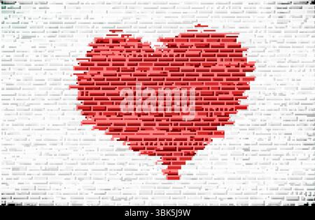 Heart painted on a brick wall vector illustration of love Stock Vector