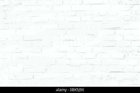 Brick wall unique vector pattern with weathered hand-painted white bricks Stock Vector