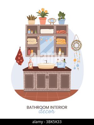 Cozy Bathroom Vanity Storage and Decor. Vector  Stock Vector