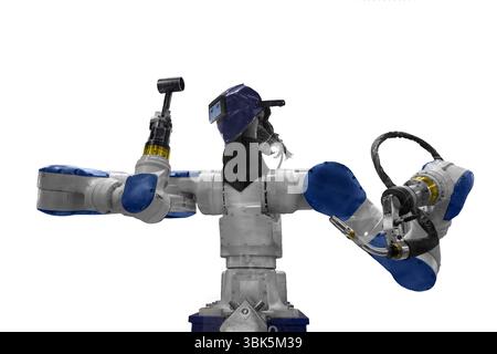 Automatic robot arm working in industrial environment close up Stock Photo