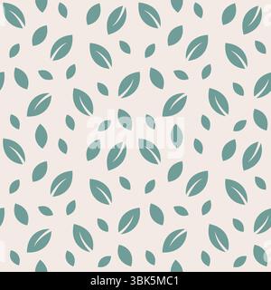 Vector seamless pattern featuring scattered green leaves on a beige background. Stock Vector