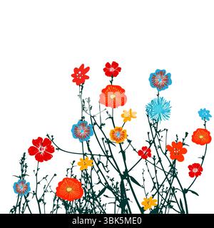 Meadow flowers background. Hand drawn field wildflowers border. Vector ...