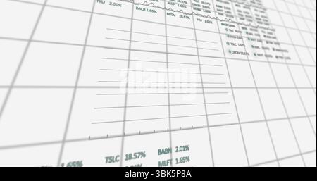 Displaying 3D wireframe grid showing alphanumeric codes in virtual data space, with perspective Stock Photo