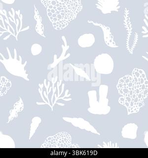 Seamless Shell and Coral Pattern on Blue Background Stock Vector