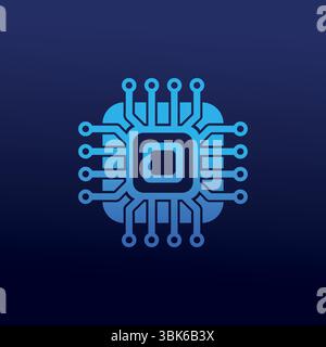 Futuristic Blue Microchip-Inspired Logo Symbolizing Digital Connectivity, Innovation, and Technological Intelligence Stock Vector