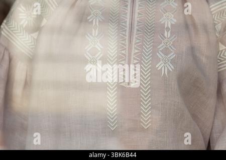 Ukrainian Vyshyvanka Detail, Traditional Embroidered Folk Blouse Stock Photo