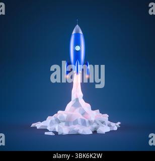 launch startup business concept with rocket and some financial business ...