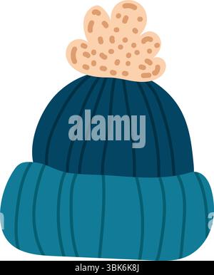 Blue ribbed beanie top knot. Vector Stock Vector