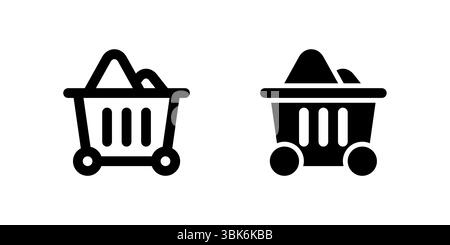 Mining cart icon set depicting heavy-duty carts used for transporting materials in mining operations. Stock Vector