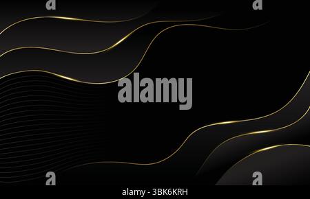 Luxury back fluid waves design abstract curve shape gold metallic style. vector illustration Stock Vector