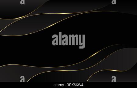 Elegant black luxury wave background with gold lines. Abstract modern design for Invitations, awards, sales, events, templates, banners, covers, websi Stock Vector