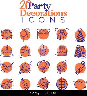 Outlined twenty icon party set. Vector Stock Vector