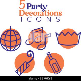 Simple five icon party set. Vector Stock Vector