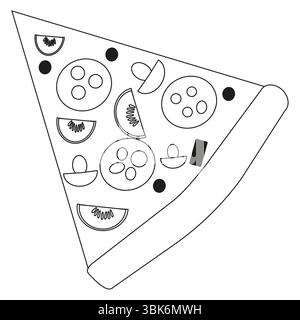 Pizza slice icon. Triangular piece vector. Topping detail shape. Outline food symbol. Stock Vector
