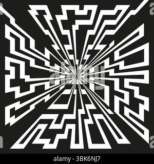 Optical maze icon. Black and white figure. Star shaped tunnel. Vector illusion. Stock Vector