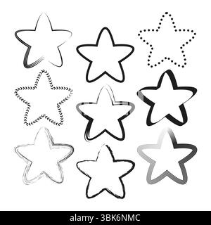 Star icon set. Outline solid shapes. Vector decorative collection. Simple geometric forms. Stock Vector