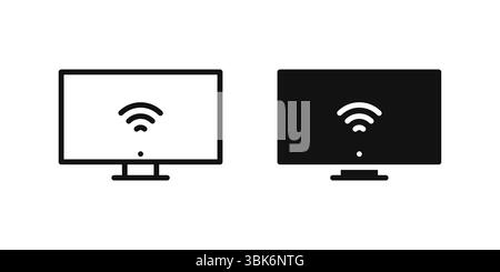 Smart TV icon set representing connected television systems with IoT functionality. Stock Vector