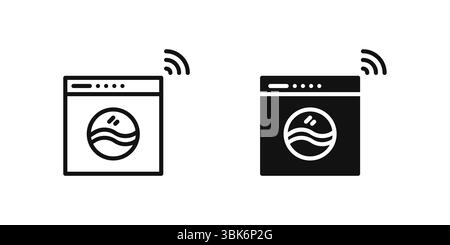 Washing machine icon set showing connected laundry appliances in smart home systems. Stock Vector