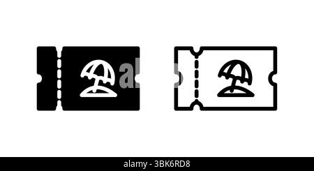 Summer Festival Ticket Icon Set. A black icon of a ticket, representing events. Stock Vector