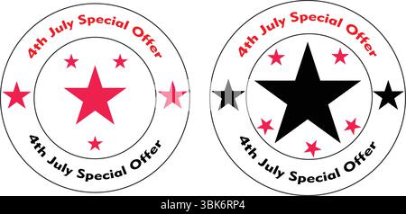 Patriotic Star Badge Vector Emblem in Red and Black Circles with Sale Offer Ribbon Label for Independence Day Promotion Design Stock Vector