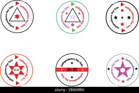 Set of Four Star and Ribbon Emblems in Red Green and Purple With Promotional Text Area for Sale Campaign Graphic Templates Stock Vector