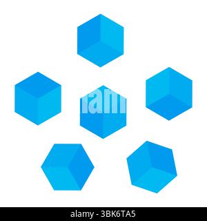 Blue hex cube. Isometric block shape. Geometric figure form. Vector 3D symbol. Stock Vector