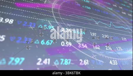 Displaying digital dashboard on screen, with floating numeric readouts and triangle icons Stock Photo