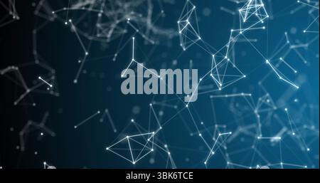 Floating abstract network forming polygonal meshes in data space, with glowing nodes and lines Stock Photo