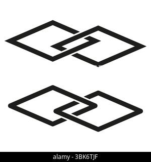Interlocking square shapes. Geometric link pattern. Abstract bond symbol. Modern vector graphic. Stock Vector