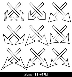 Crossed cursor icon. Mouse pointer vector. Arrow shape symbol. Abstract control form. Stock Vector