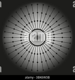 Dark radial shape. Vector orbit design. Geometric circle layout. Gradient black background. Stock Vector