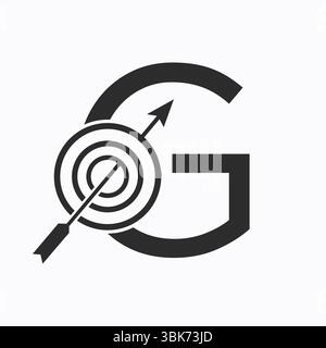 Target Logo On Letter G Concept For Success Symbol. Business Goal Logo Design Stock Vector