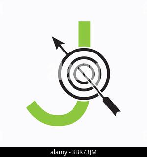 Target Logo On Letter J Concept For Success Symbol. Business Goal Logo Design Stock Vector