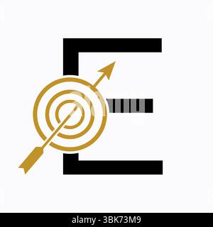 Target Logo On Letter E Concept For Success Symbol. Business Goal Logo Design Stock Vector