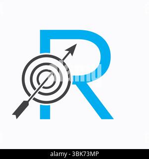 Target Logo On Letter R Concept For Success Symbol. Business Goal Logo Design Stock Vector