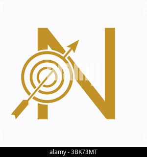 Target Logo On Letter N Concept For Success Symbol. Business Goal Logo Design Stock Vector